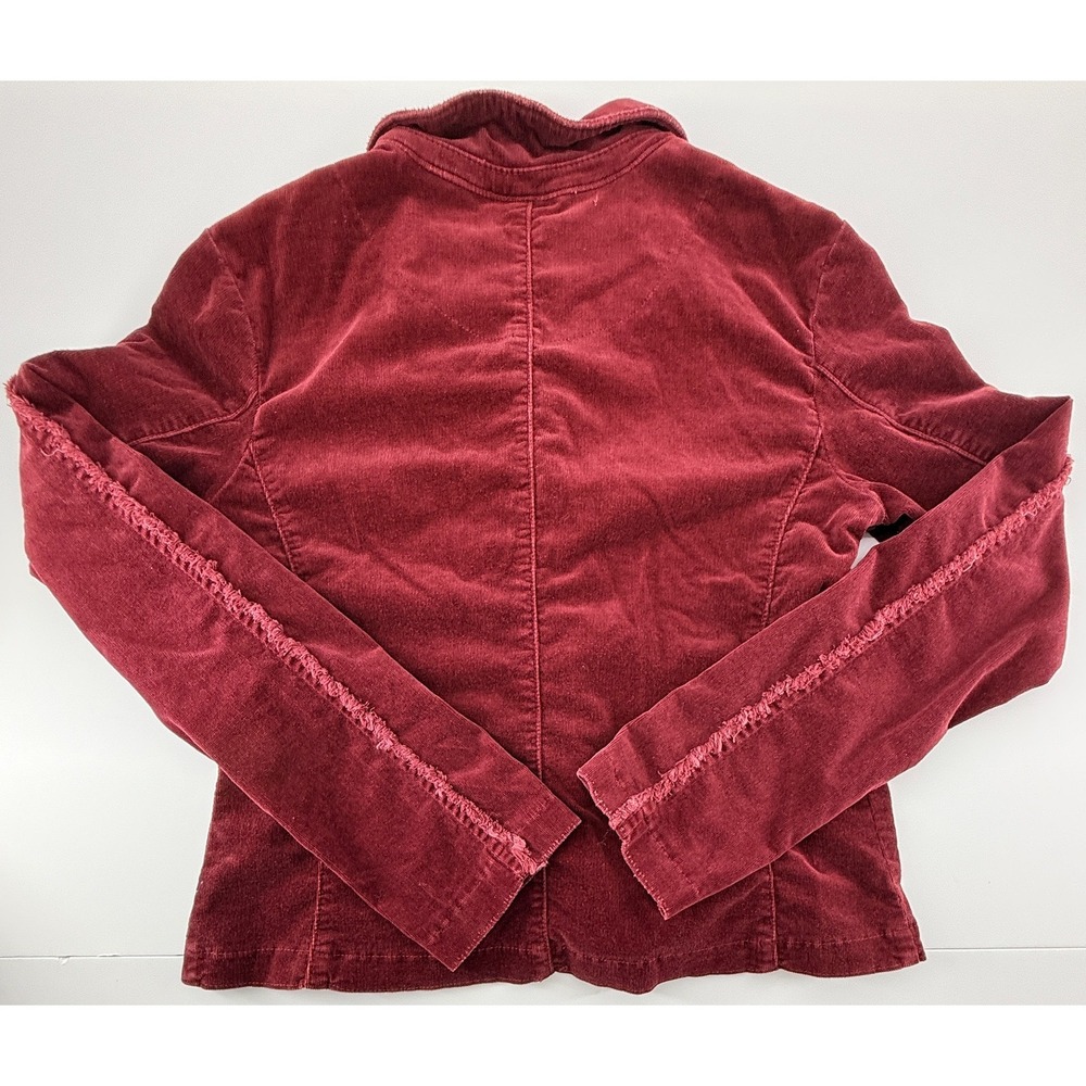 Vanilla Jeans Jacket Womens Large Burgundy Corduroy Cropped Raw Edge Button Y2K - Picture 3 of 5